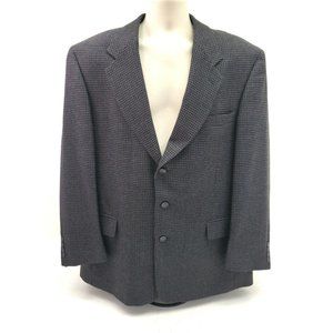 Mens 44R Tweed Gray Hounds Tooth Lambs Wool Blazer Dress Jacket Ruffini 3 Button